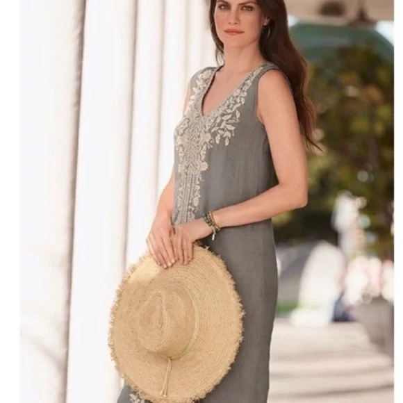 Johnny Was Khemi Embroidered Linen Tank Dress SZ M - Picture 3 of 16